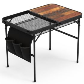 35.43x23.62x26in Foldable Camping Table Collapsible Picnic Aluminum Alloy Grill Stand 66LBS Max Load Height Adjustable BBQ Table with Adjustable Heigh