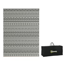 Outsunny Portable Patio Mat Reversible Gray & Cream White Boho Outdoor Rug 9x12 with Carry Bag for RV Camping