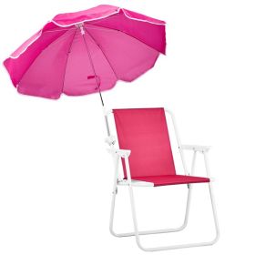 Folding Beach Chair with Umbrella for Adults, Lightweight Porable Camping Chair with 265lbs Capacity for Travel Picnic Concert & Outdoor Activiti (Color: Pink)